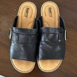 Born Black Leather Buckle Slides